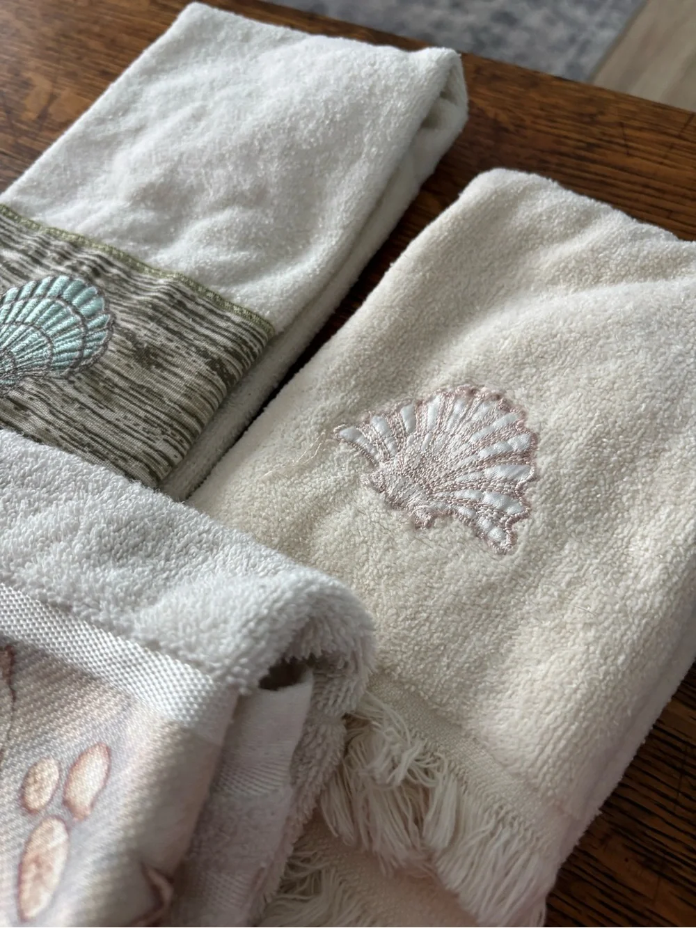 Quiet Luxury Coastal New England Beachy  Embroidered Hand Towels - Set of 3